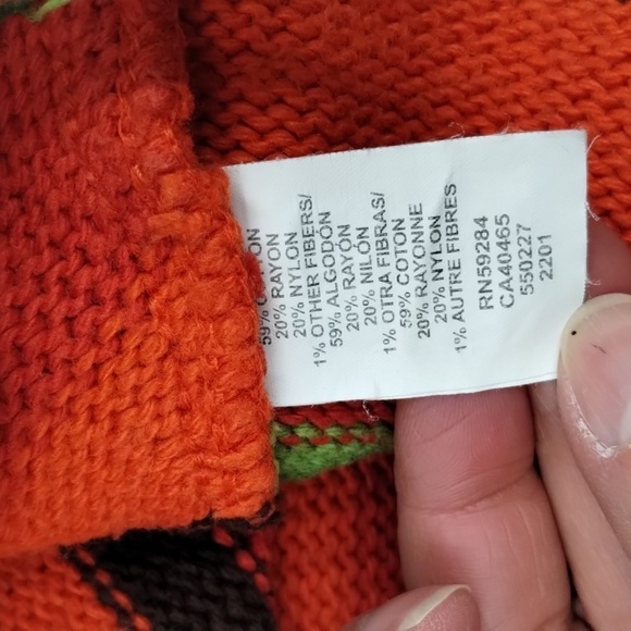 The Childrens Place Girls size 10/12 orange beige green with fringe shawl/poncho - Picture 8 of 8